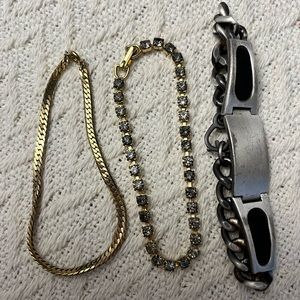 Vintage prong set rhinestone bracelet gold tone silver tone vintage